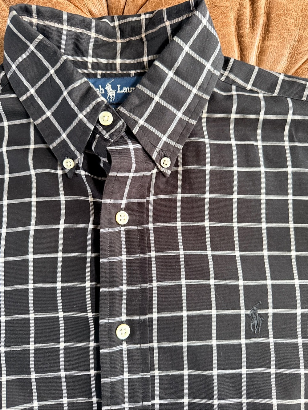 Ralph Lauren Blake Shirt Men’s M Black White Windowpane Cotton Button Down